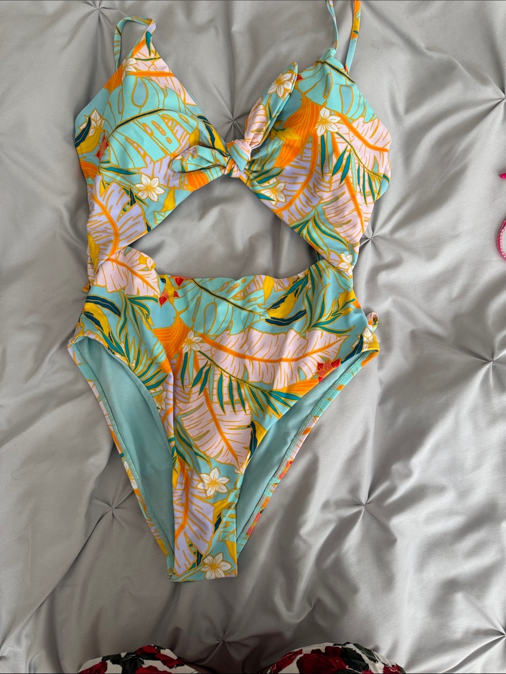 GB girls Tropical Cutout One-Piece Swimsuit in Aqua and Orange